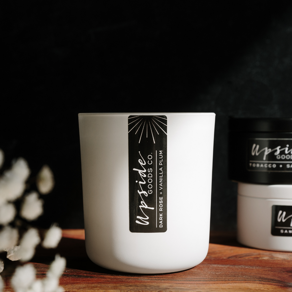 Dark Rose + Vanilla Plum Signature White Candle Upside Goods Co. 